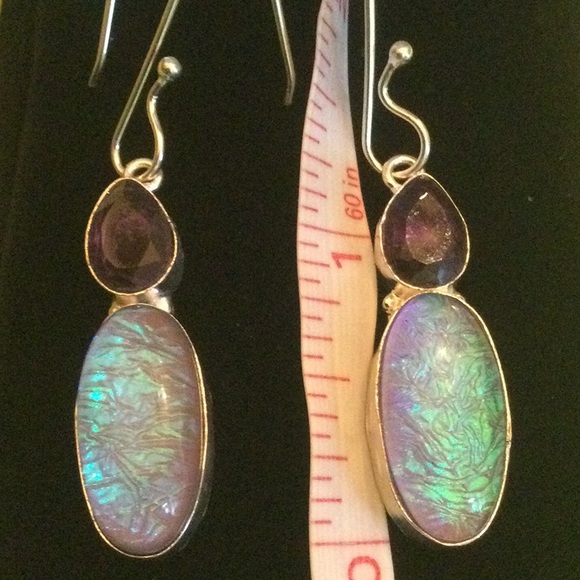 Amethyst & Unusual Lavender Opalite Earrings - Picture 3 of 13